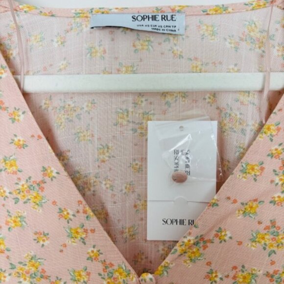 NWT Sophie Rue Pink Ditsy Floral Waist Tie Crop Top size XS - Picture 4 of 4